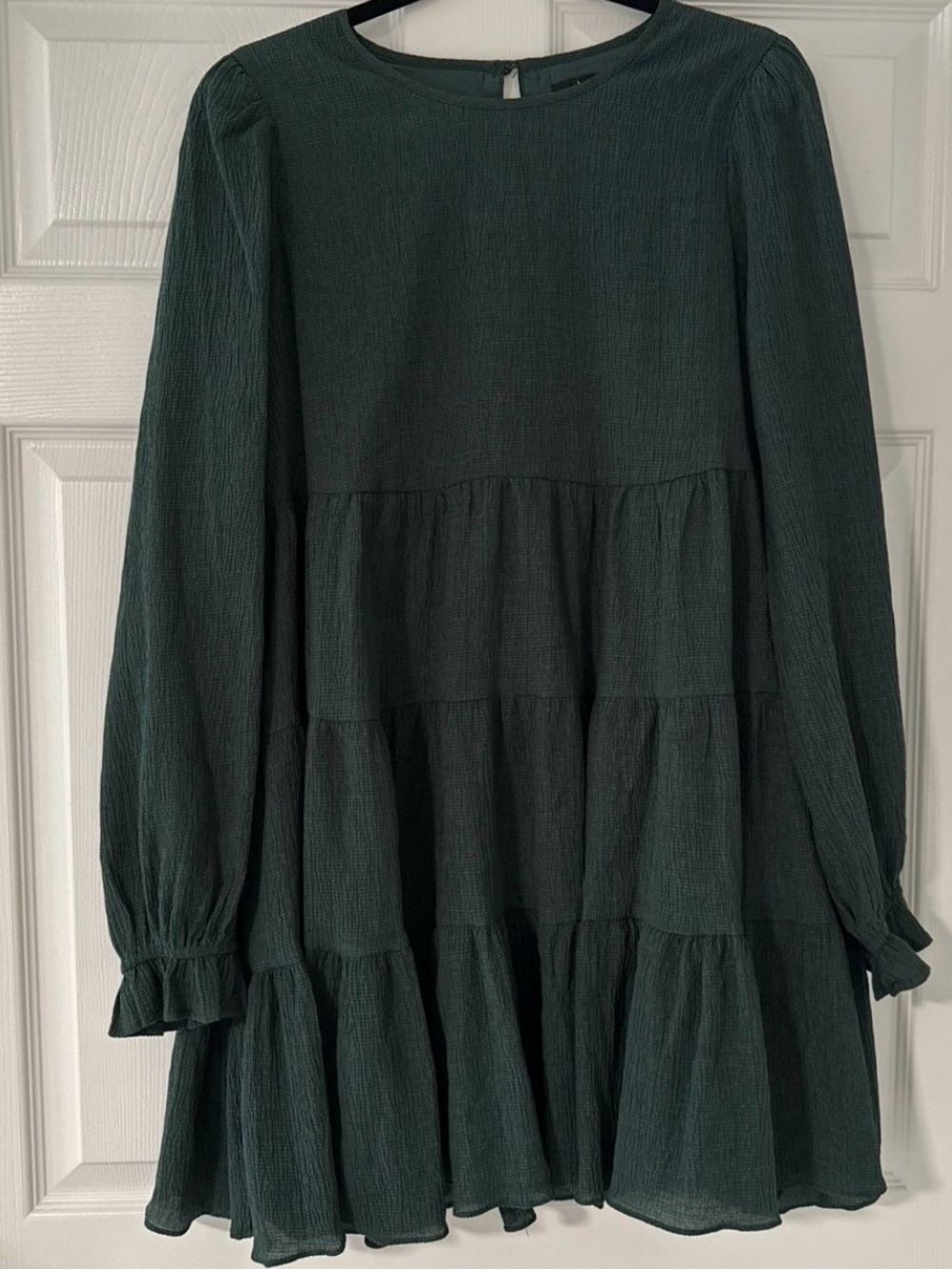 Lulu's Forest Green Tiered Long-Sleeve Mini Dress